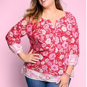 Talbots Floral Blouse in Red and Pink